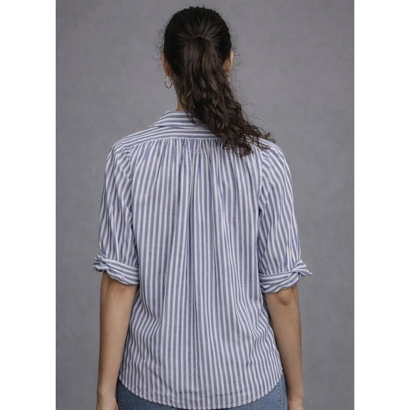 Max Studio Women's Size Small White & Blue Striped Cuffed Short Sleeve Shirt - Picture 3 of 11